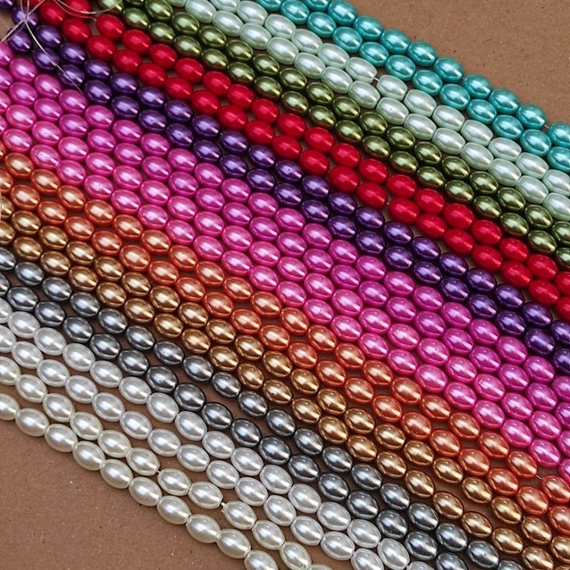 1 String Mutiara Sintetis Mutsin Oval Uk 6 dan 8