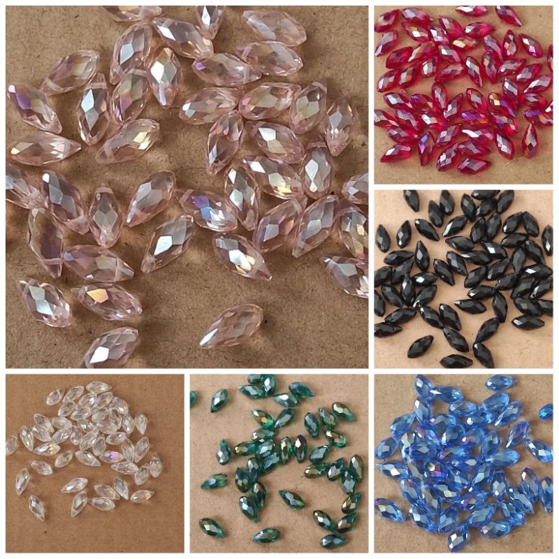 10pcs kristal tetes lancip lubang satu ukuran 6x12mm