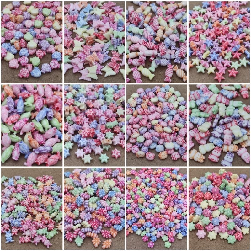35 - 200pcs manik mote warna warni / manik corak aplikasi gelang kalung