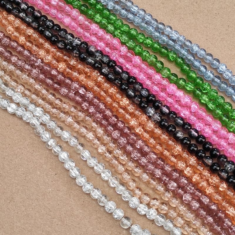 140pcs (1string) mote kaca retak berat uk 6mm