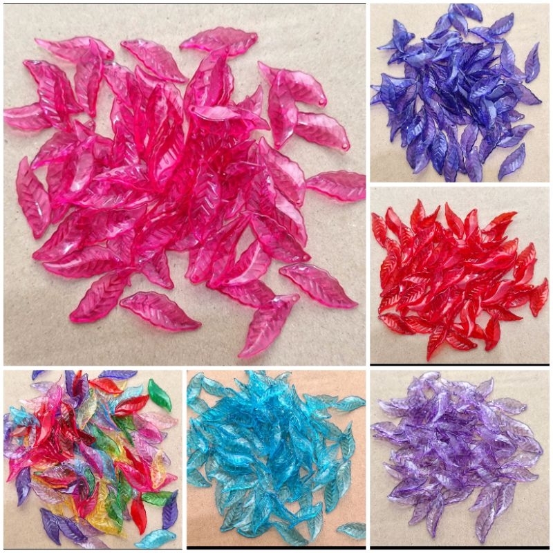 70pcs daun panjang Lavender mini akrilik bening warna